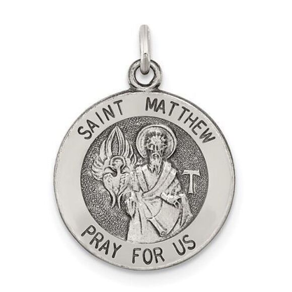 Sterling Silver Antiqued Saint Matthew Medal - Picture 1 of 3